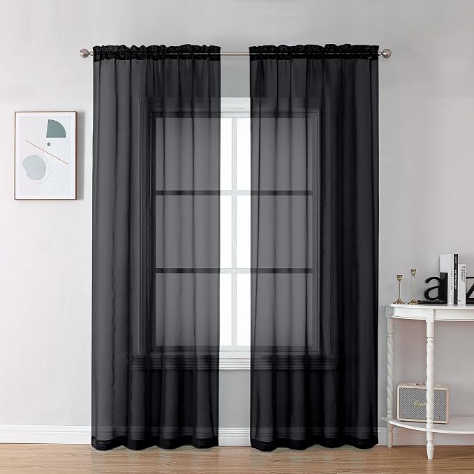 Chyhomenyc Sheer Black Curtains 90 inches Long 2 Panels, Light Filtering Soft by Chyhomenyc