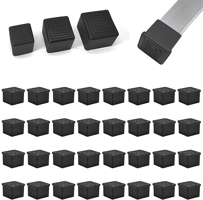 32 Pcs 3/4" x 3/4" Square Rubber Chair Leg Caps, PVC Table Leg Covers, Flexible by BOPOREAE