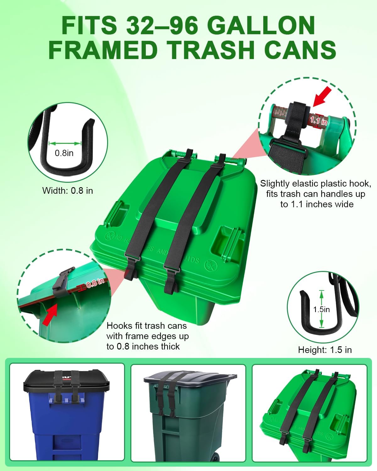 2 PCS Adjustable Double Claw Trash Can Lock Strap to Prevent Raccoons, Dogs, Mice and Other Small Animals From Rummaging, Garbage Can Lid Lock Keeps Lid Securely in Place in Strong Winds