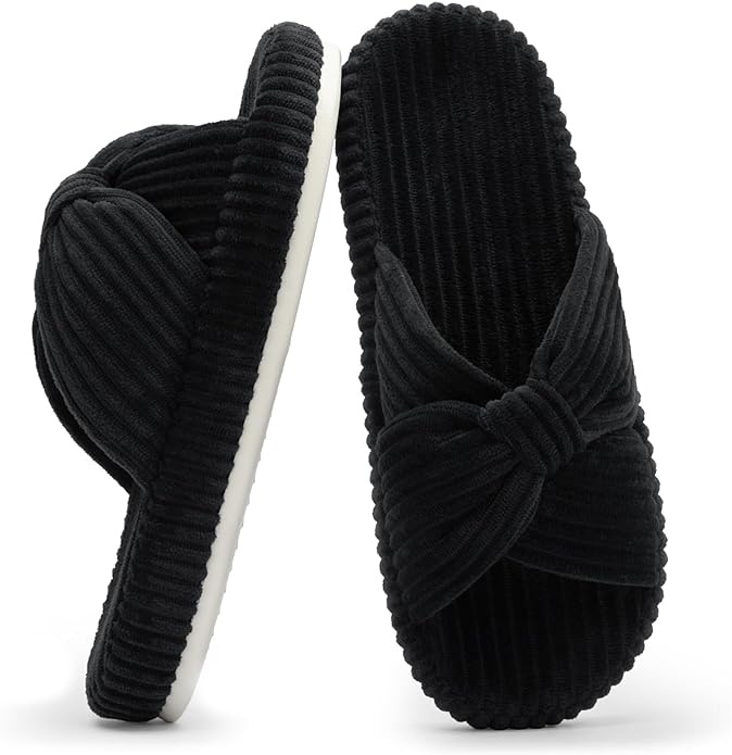 Chantomoo Slippers for Women Memory Foam House Bedroom Corduroy Bow Crossbands by Chantomoo