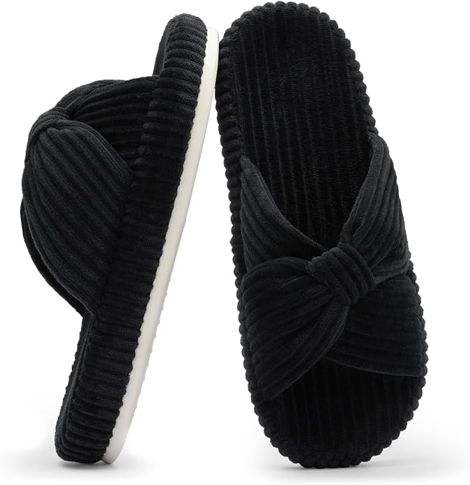 Chantomoo Slippers for Women Memory Foam House Bedroom Corduroy Bow Crossbands by Chantomoo