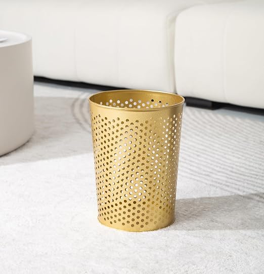 Small Gold Metal Trash Can Wastebasket, Decorative Hollow-Out Garbage Can Waste - Image 3