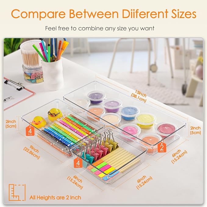 Criusia Drawer Organizer, 10 Pack Large Clear Plast Set, 3 Size Versatile - Image 3