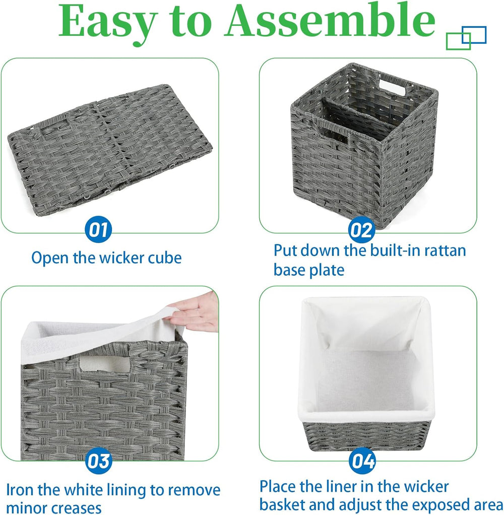 Bidtakay Wicker Storage Baskets for Organizing 4-Pack Hand-Woven Imitation Da...