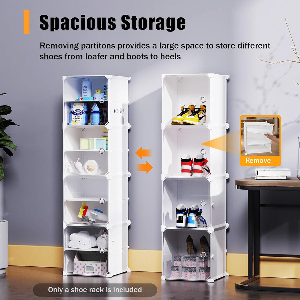 12-Tier Stackable Shoe Rack Cabinet: 92 Pairs Shoe Storage Organizer, White, ...