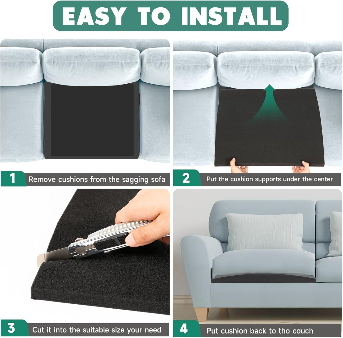 Couch Cushions Support for Sagging Seats, Curved 24" x 24" High-Density Foam Support Board for Under Cushions, Firm Sofa Seat Repair Insert for Sectionals, Loveseats & Chairs，Black 3pcs