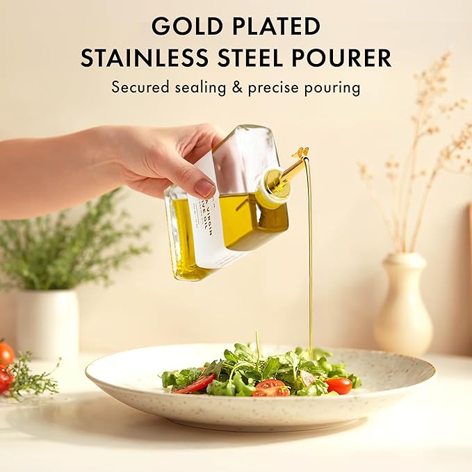 Glass Olive Oil Dispenser Bottle Set: 36 Premium Gold Labels, Oil Dispenser - Image 4