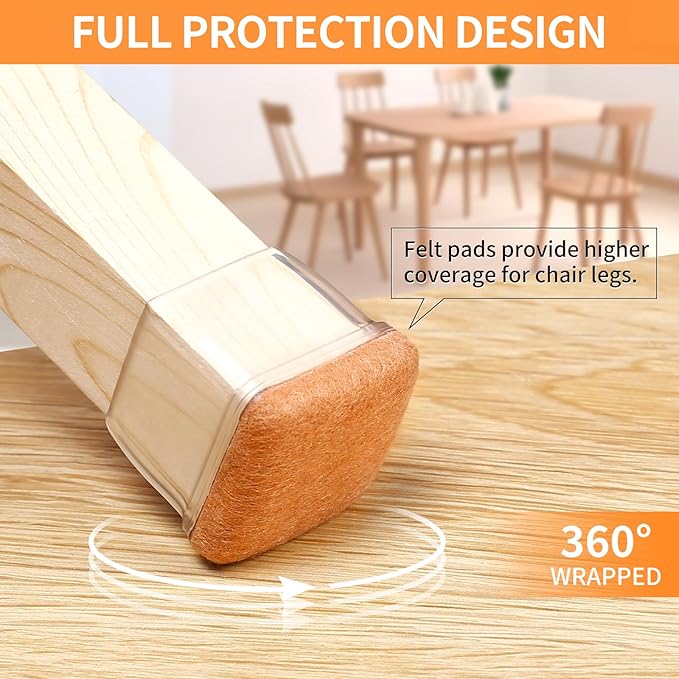 Ezprotekt 8 Pcs Extra Large Square Chair Leg Floor Protectors, Silicone Felt - Image 3