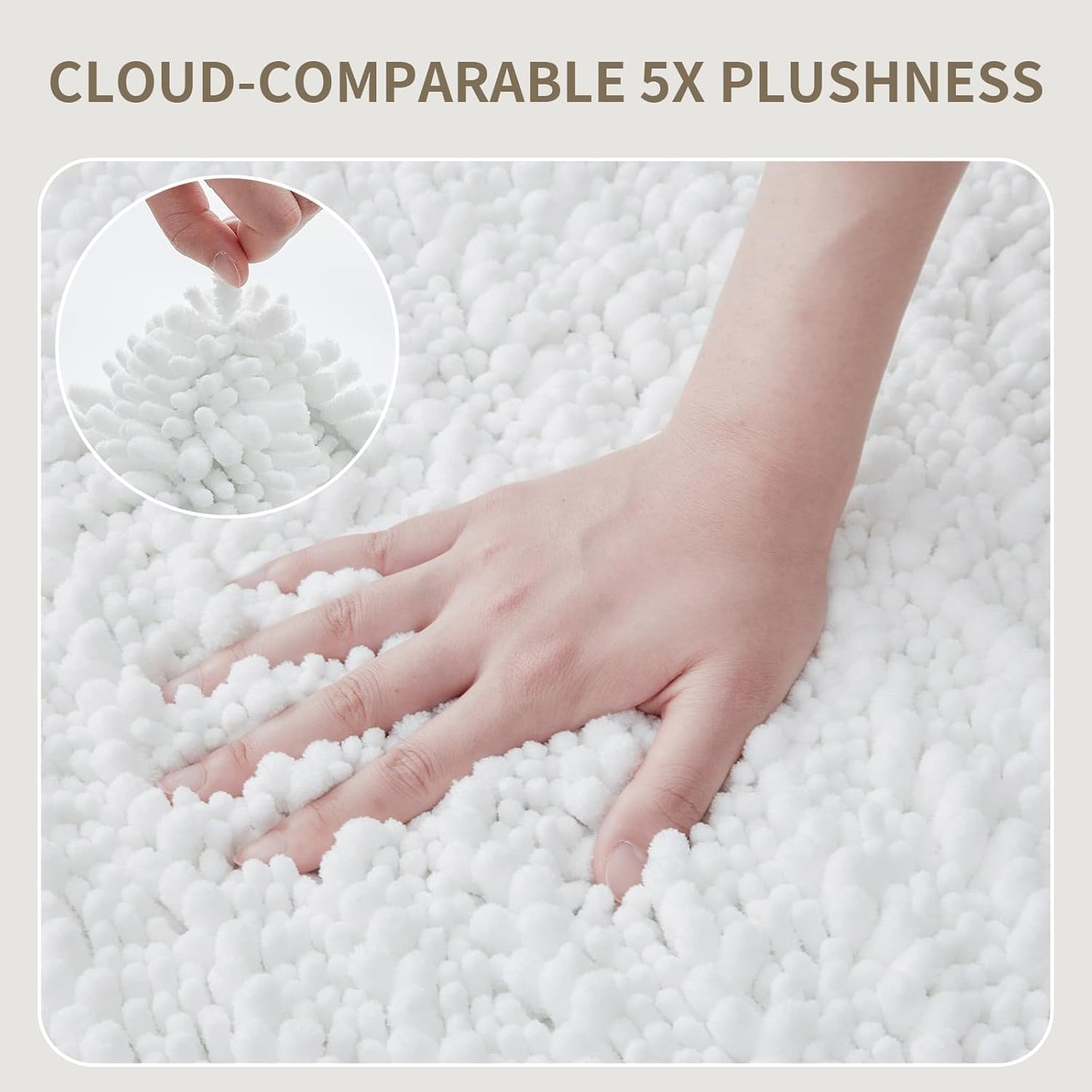 Bathroom Rugs Non Slip Washable 32x20, Extra Thick Soft Chenille Absorbent Bath Mat, High Density Barrier Non Slip Backing, Quick Dry Plush Shaggy Floor Carpet for Tub&Shower, White
