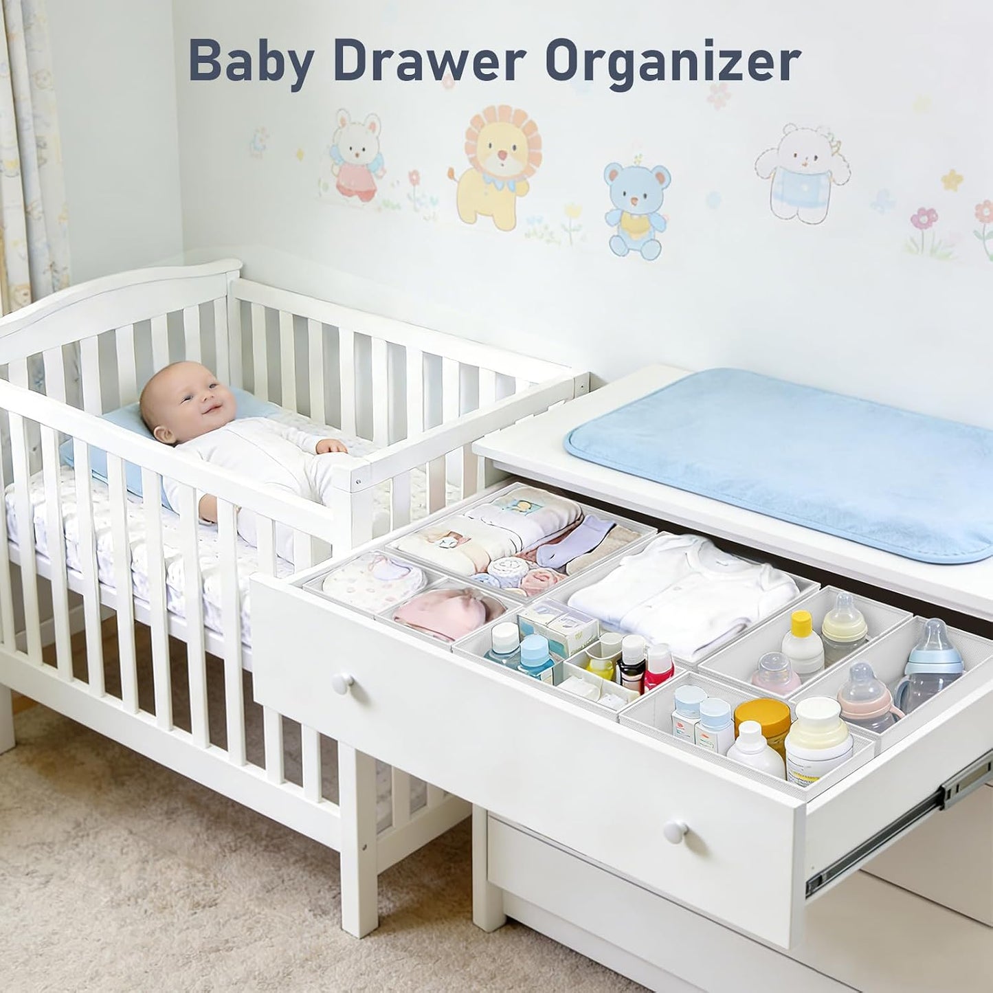 DIMJ Drawer Organizer Clothes - 26 Pack Baby Dresser Organizer for Nursery Closet Organization, Fabric Drawer Organizer Bins for Underwears Socks Bras, Foldable Storage Dividers for Bedroom