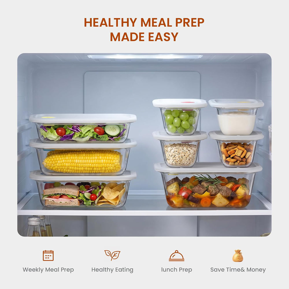 GENICOOK 8 Pack Glass Food Storage Containers with Click-Together Lids, 143 o...