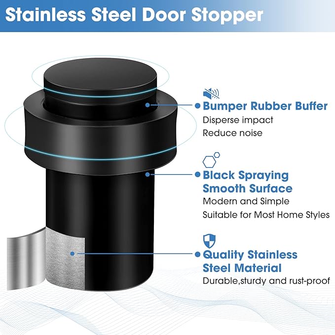 Chumia 6 Pcs Door Stopper Mounted Floor Stops Stainless Steel Cylindrical - Image 3
