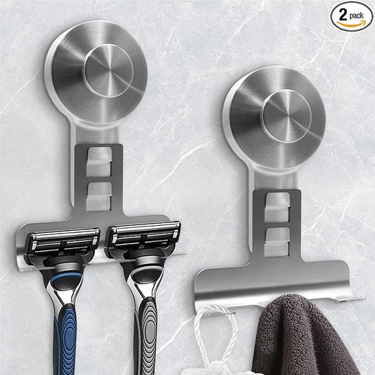 Suction Cup Razor Holder for Shower Wall 2 Pack, Heavy-Duty 15lbs Suction Hooks by WingWider