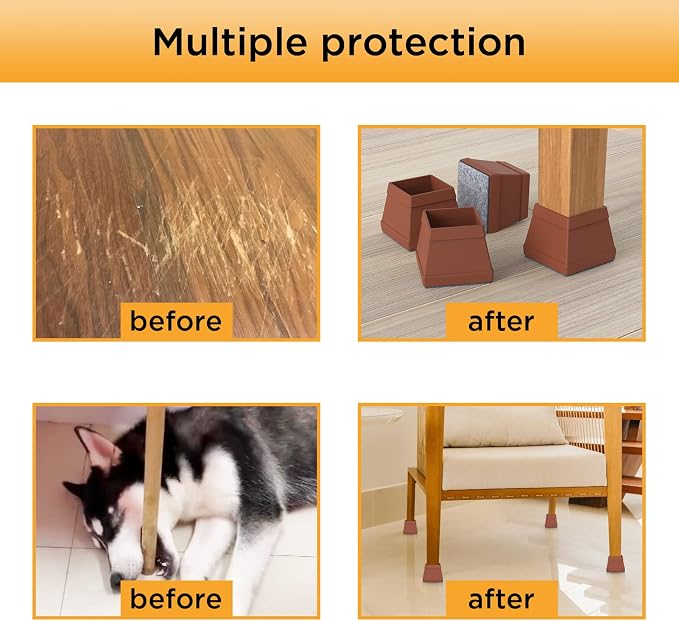 16 PCS Square Chair Leg Floor Protector, Silicone Chair Leg Cover, Furniture - Image 6