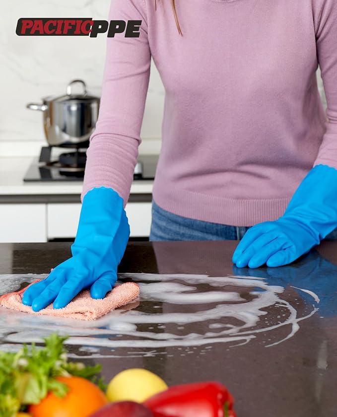 PACIFIC PPE 2 Pairs Reusable Dishwashing Cleaning Gloves, Cotton Liner - Image 8