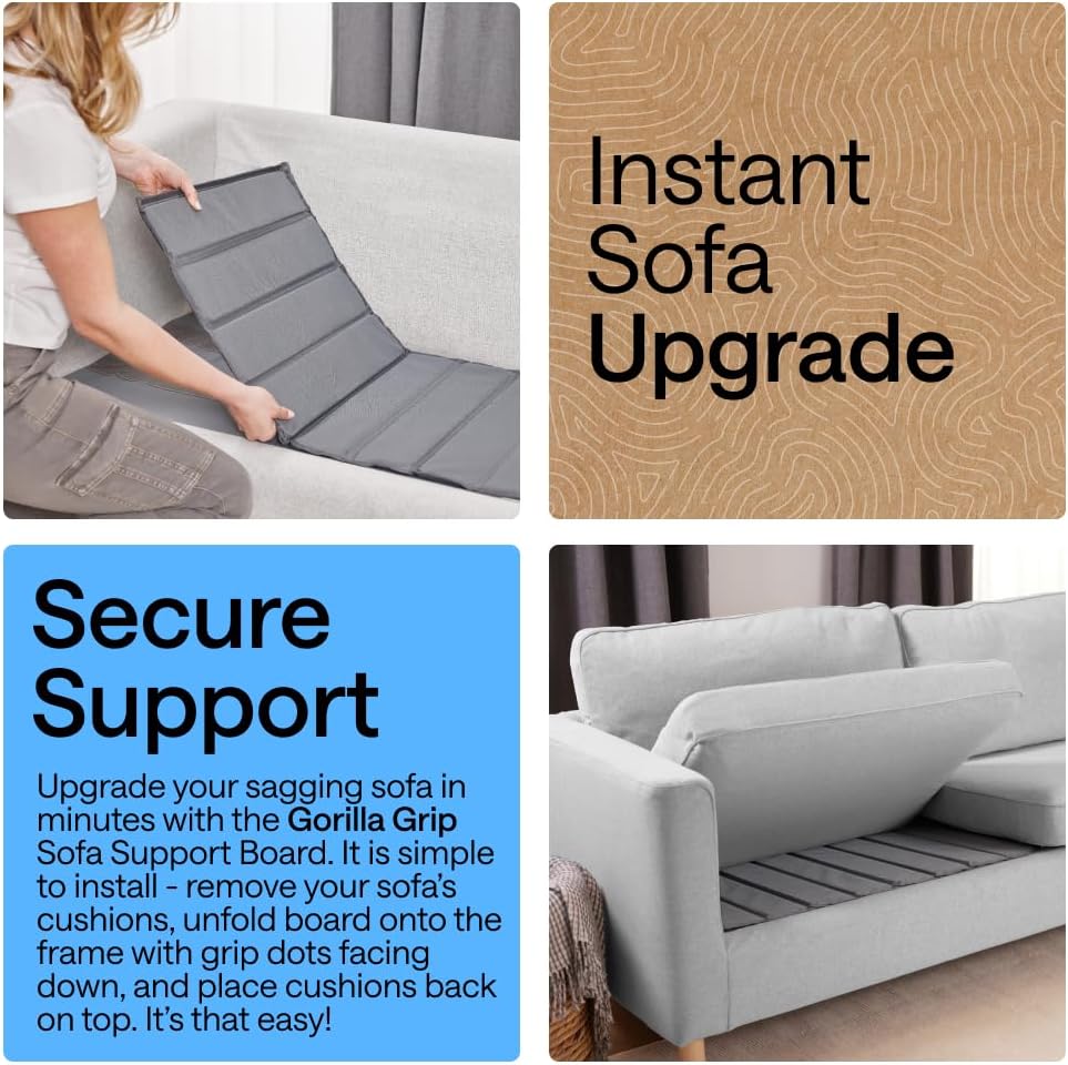 GORILLA GRIP Heavy Duty Couch Cushion Support Board to Fix Sagging Sofas, 21.5 x 70 Sofa, Slip Resistant Thick Boards Add Strong Seat Supports, Replacement Stuffing Firmer Couches Accessories, Grey