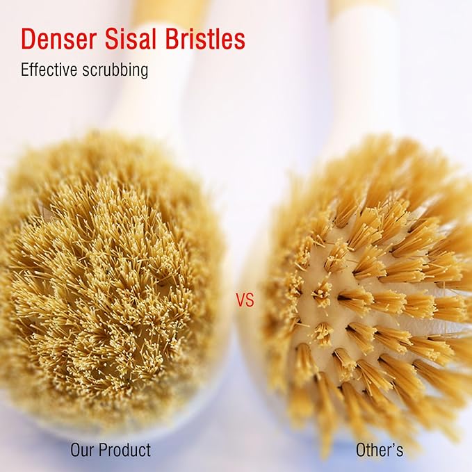 Natural Bristle Dish Brush Set, 1 Wooden Dish Brush and 1 Bamboo Dish Brush - Image 5