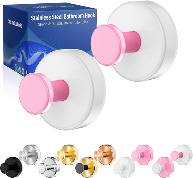 Suction Cup Hooks for Shower, Removable No Drill Towel Hooks, Upgraded 15 lbs by Unknown
