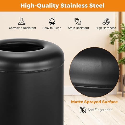 BEAMNOVA Commercial Trash Can 16.5 Gal Open Top Black Outdoor Indoor Garbage - Image 3