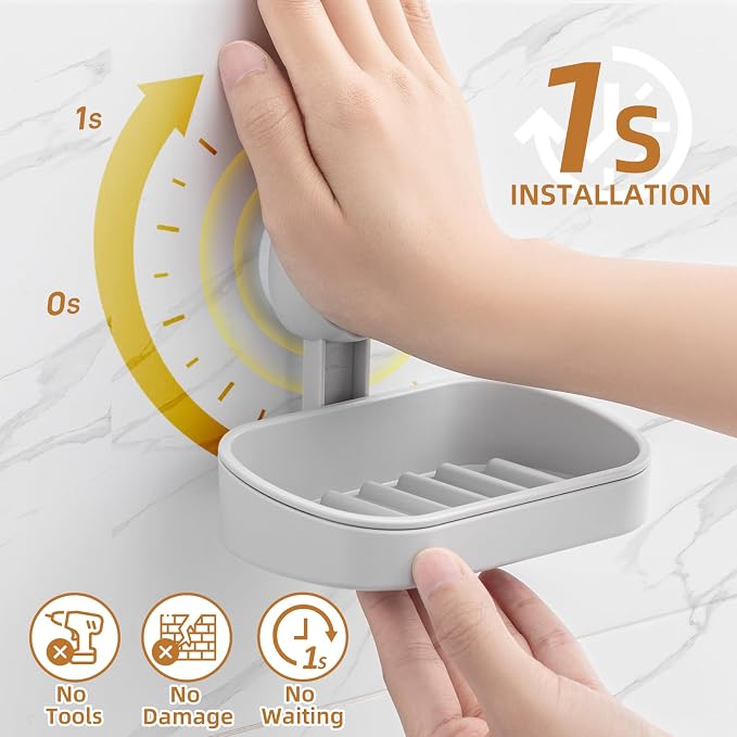 LEVERLOC Soap Dish Holder for Shower Suction Cup Wall Mounted Self Draining - Image 2