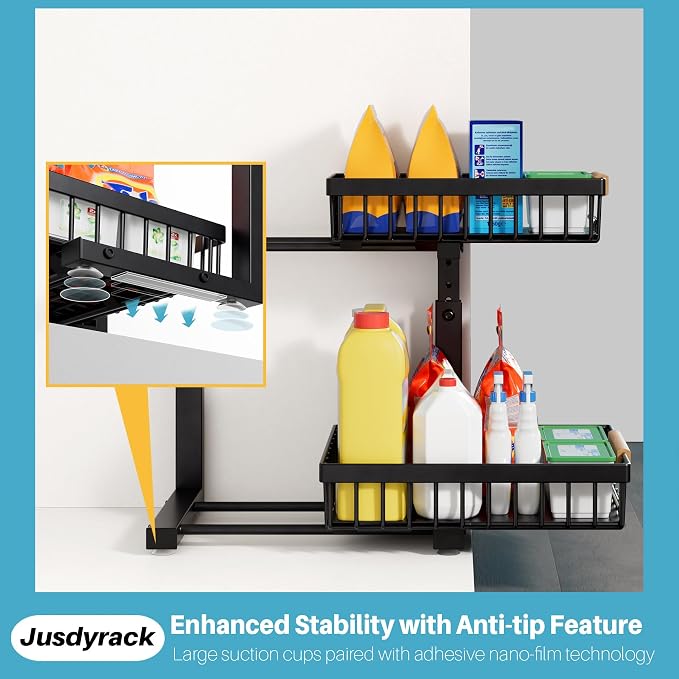 Under Sink Organizer, 2 Packs 2 Tier Sliding Pull Out Cabinet Storage Shelf - Image 5