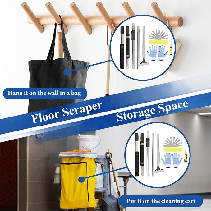 Floor Scraper Telescopic Pole, 38 to 82in Heavy Duty 4Inch Razor Blade Long - Image 8