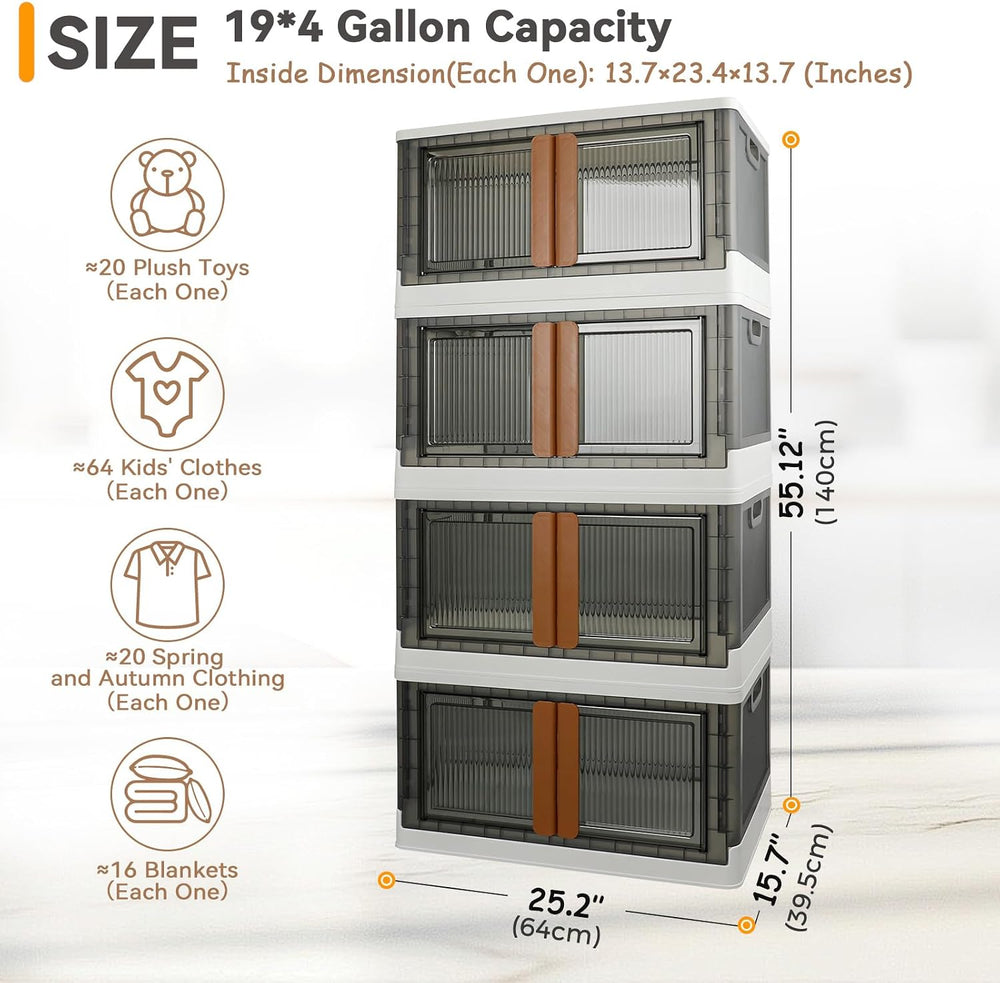 Storage Boxes, Extra Large Cabinet with Lids, 19 Gallon(72L) Capacity (Each O...