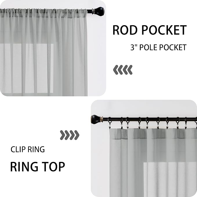 Tollpiz Sheer Door Curtains Closet Linen Textured Curtain Sheers Doorway Light - Image 5