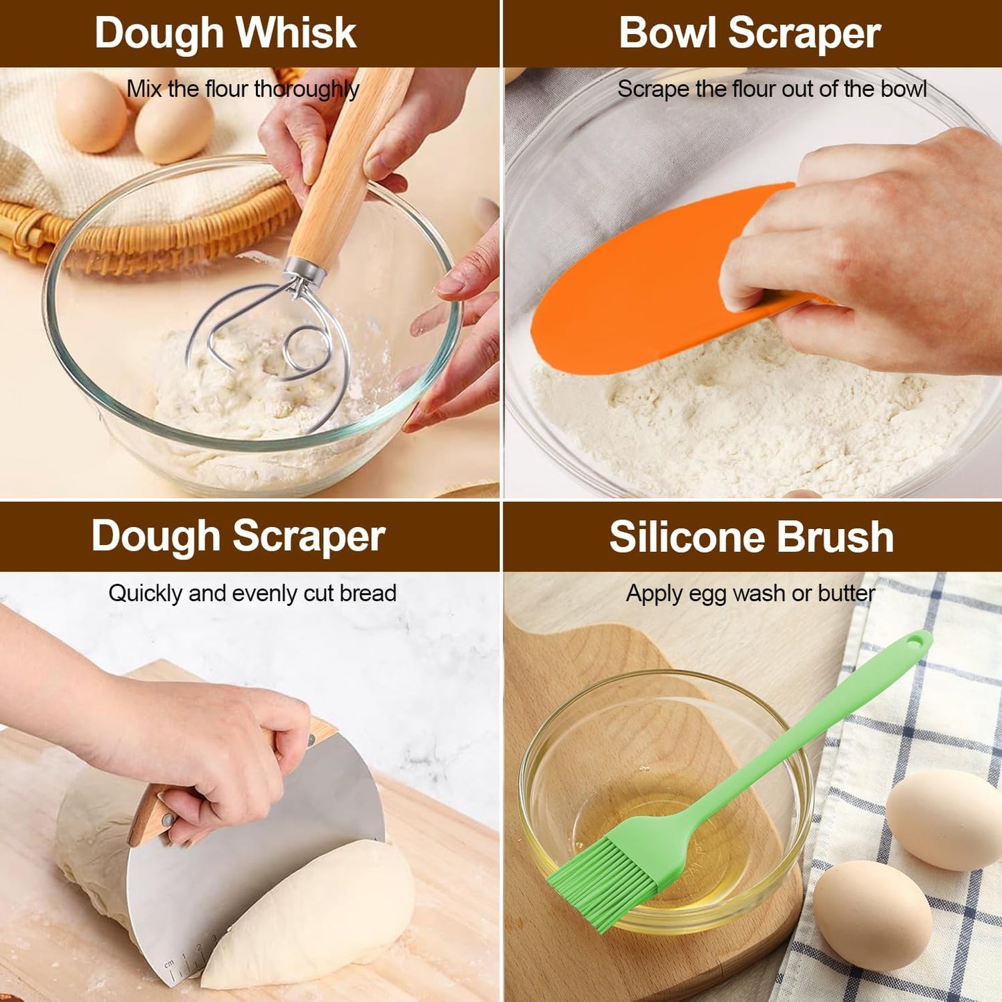 Sourdough Starter Kit, Banneton Bread Proofing Basket Set with Glass Starter Jar, 9" Round & 10" Oval Proving Basket Supplies, Complete Sourdough Bread Baking Tools Kit Gift for Bakers Women
