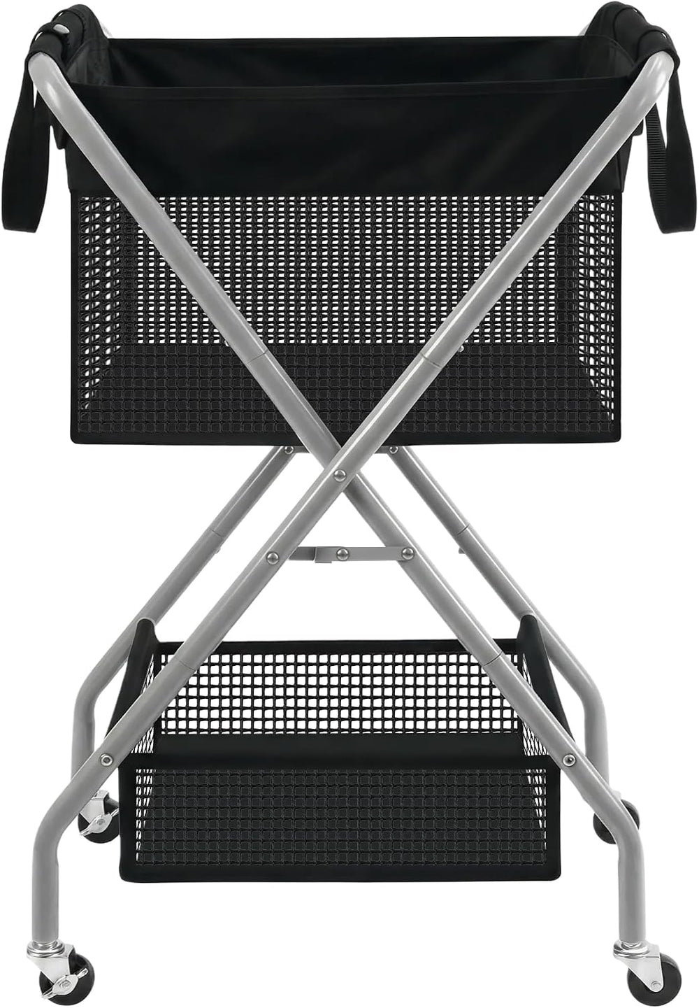 STO STO 2-Tier Foldable Laundry Cart with Wheels, 75L Tall Rolling Laundry Ha...