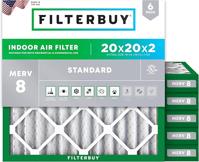 Filterbuy 20x20x2 Air Filter MERV 8 Dust Defense Replacement, Electrostatic by Filterbuy