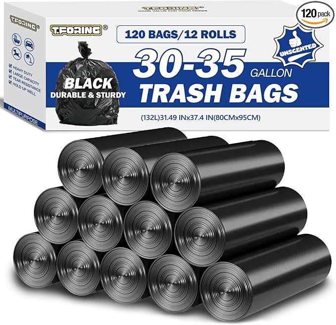 30-35 Gallon Black Trash Bags 120 Count by TFORING%C2%AE