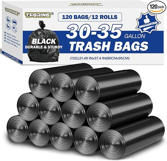 30-35 Gallon Black Trash Bags 120 Count by TFORING%C2%AE