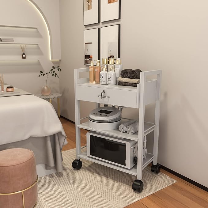 Paddie Salon Trolley Cart, Wooden Mobile Utility Cabinet Lab Cart - Image 3