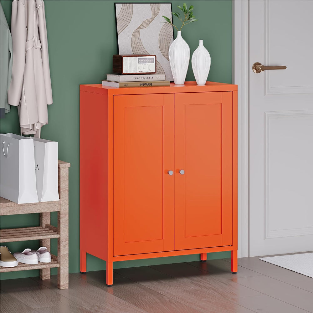 COFaR 31.5"H Metal Bathroom Storage Cabinet, Small Organizer Cabinet,Orange