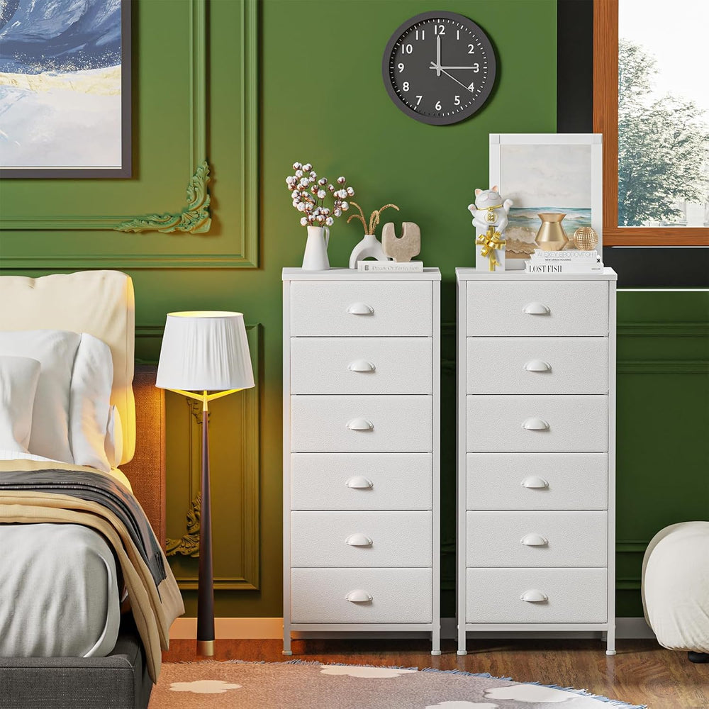 Furnulem White Dresser for Bedroom, 6 Fabric Drawers Chest of Drawers