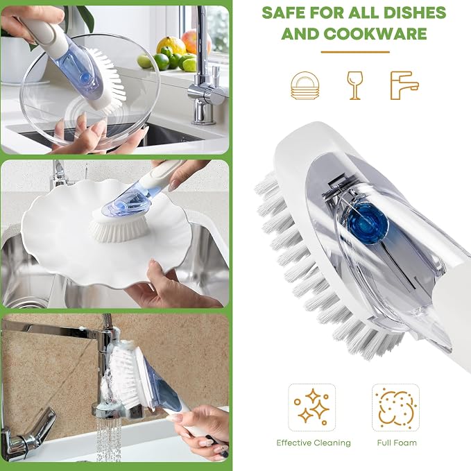 RIMAY Dish Brush with Soap Dispenser Storage Set, Soap Dispensing Dish Brush - Image 4