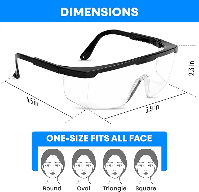 Safety Glasses, Full Coverage Lens, Built-in Brow Guard, UV Resistant, - Image 7
