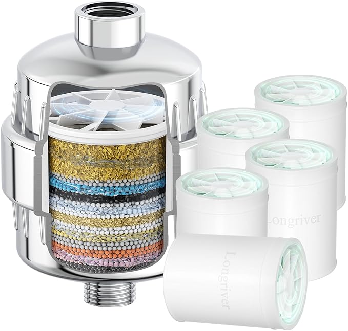 R7 Shower Filter with 5 Replacement Cartridge High Put Shower Water Filter by DesignedforaSpa-LikeShower