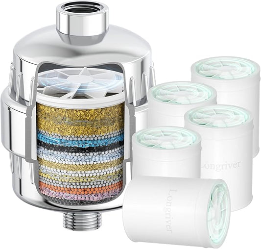 R7 Shower Filter with 5 Replacement Cartridge High Put Shower Water Filter by DesignedforaSpa-LikeShower