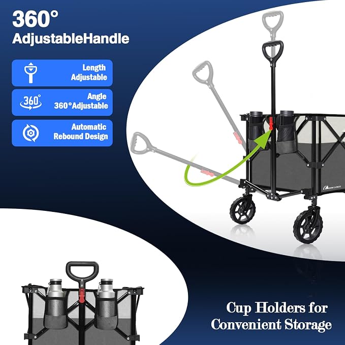 Moon Lence Collapsible Folding Wagon Cart Heavy Duty Folding Garden Portable - Image 3