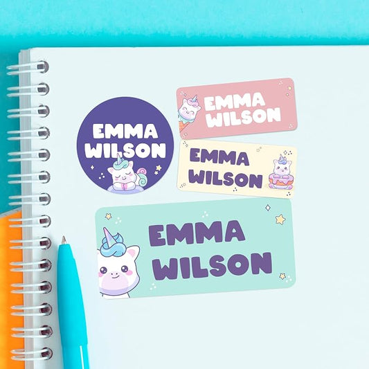 Personalized Name Tag Stickers for Kids | Unicorn Waterproof Labels for School by Cryptonite