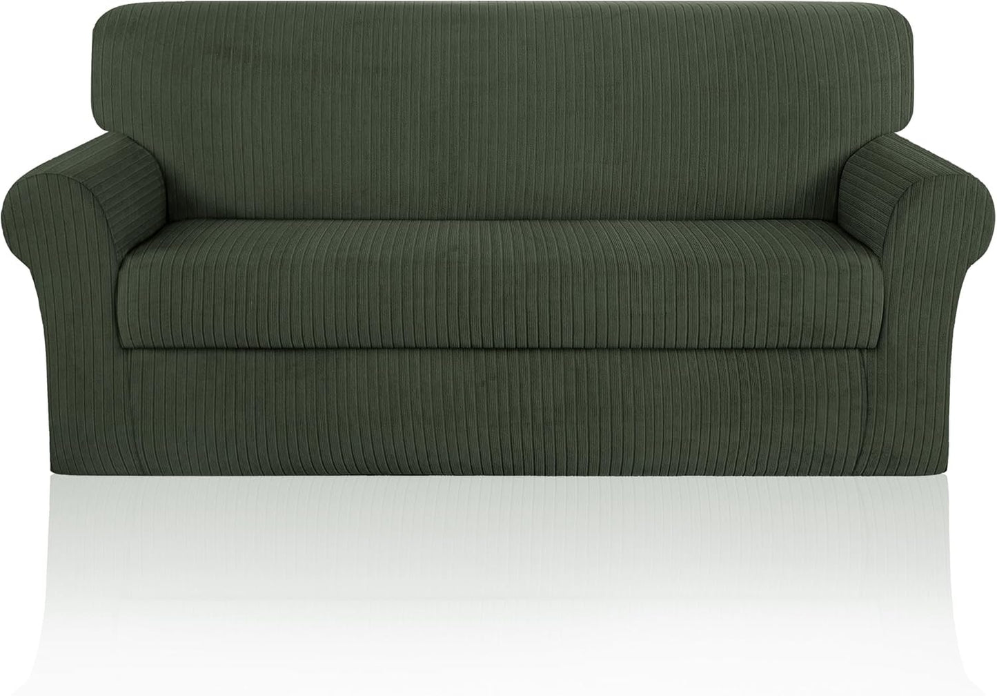 Sofa Cover Stretching Skid Resistance Couch Cover for Pets Washable, Thick and Durable Soft High Spandex Striped Pattern Sofa Covers, Form Fitted Sofa Slipcover(Sofa, Green)