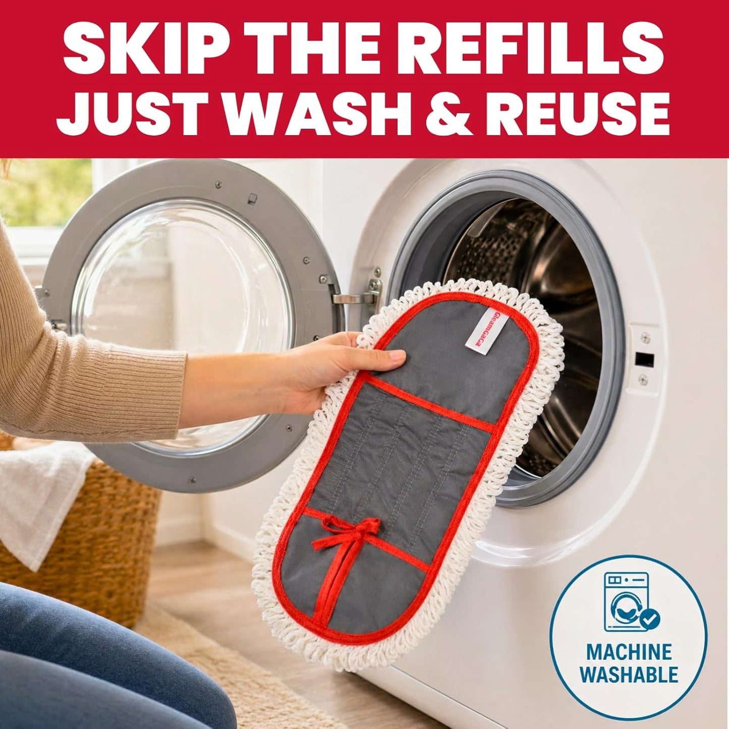 Wide Dust Mop for Floor Cleaning with 3 Washable Pads, 14.4” × 5.1” Flat Mop Head, 62” Stainless Steel Handle, Lightweight Multi-Surface Mop for Hardwood, Marble & Tile