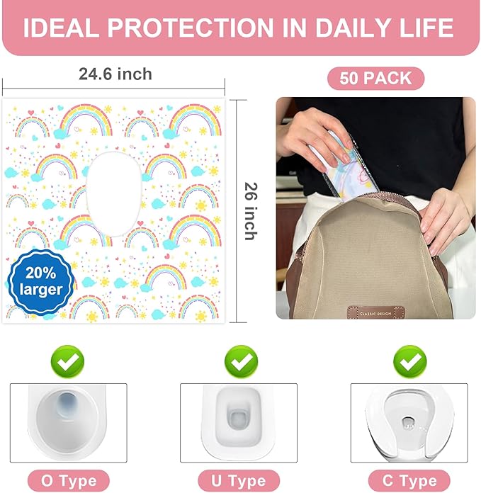 50 PCS Disposable Toilet Seat Covers, Extra Large Portable Potty Seat Covers - Image 3