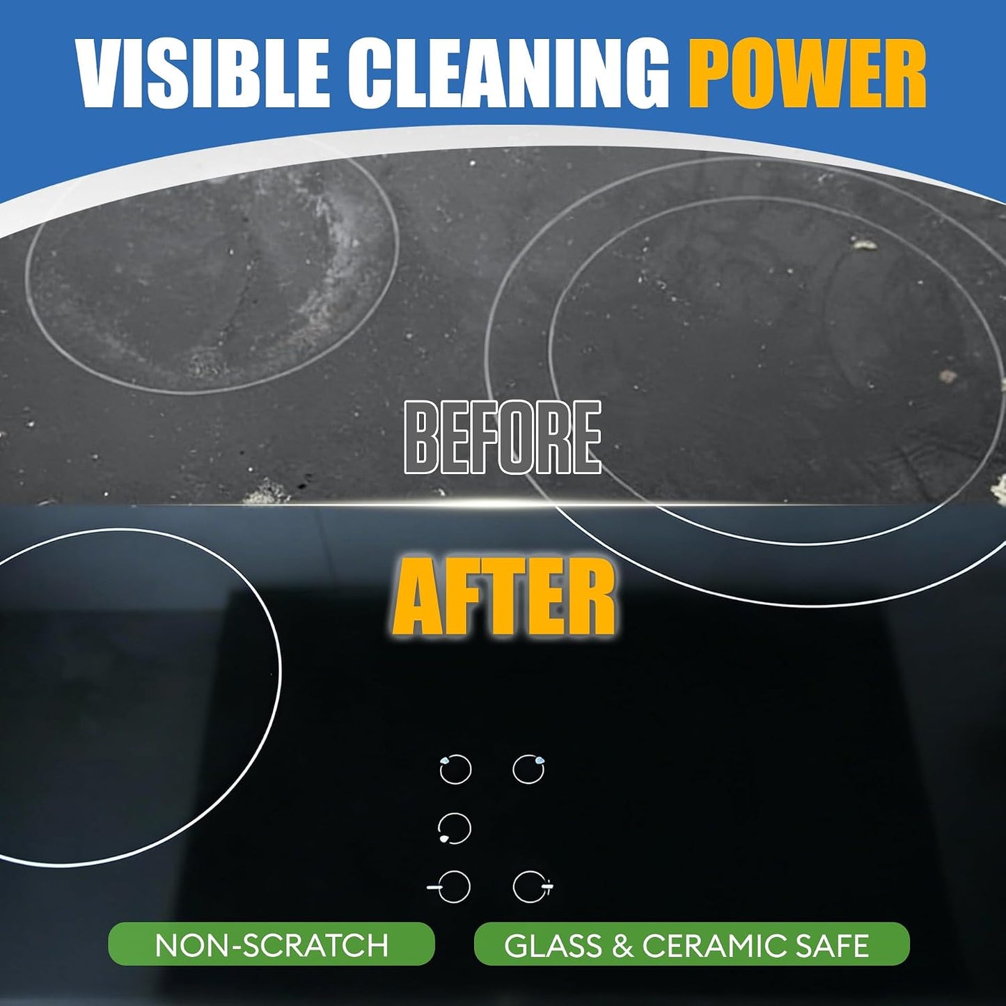 Glass Cooktop Cleaner & Polish Kit, Removes Burnt-On Food & Grease, 8.8 oz | Heavy Duty, Non-Scratch Stove Top Cleaner with Scraper & Scrubbing Pad, Safe for Induction, Electric & Ceramic Cooktops