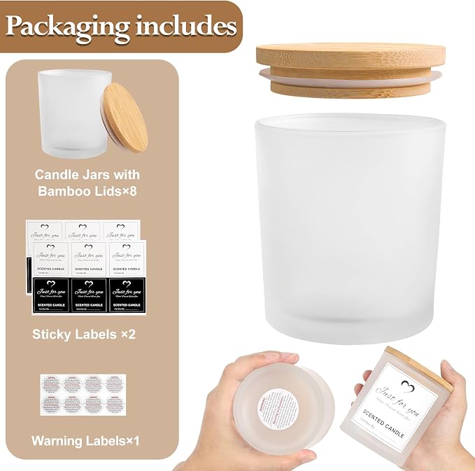 CONNOO 8 Pack 14 OZ Frosted Glass Candle Jars - Image 3