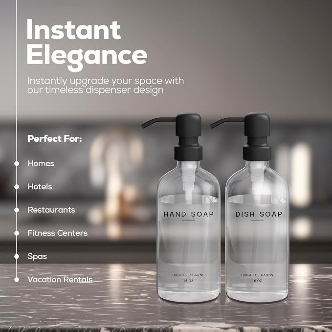 Clear Glass Hand and Dish Soap Dispenser Set by Brighter Barns - Image 2