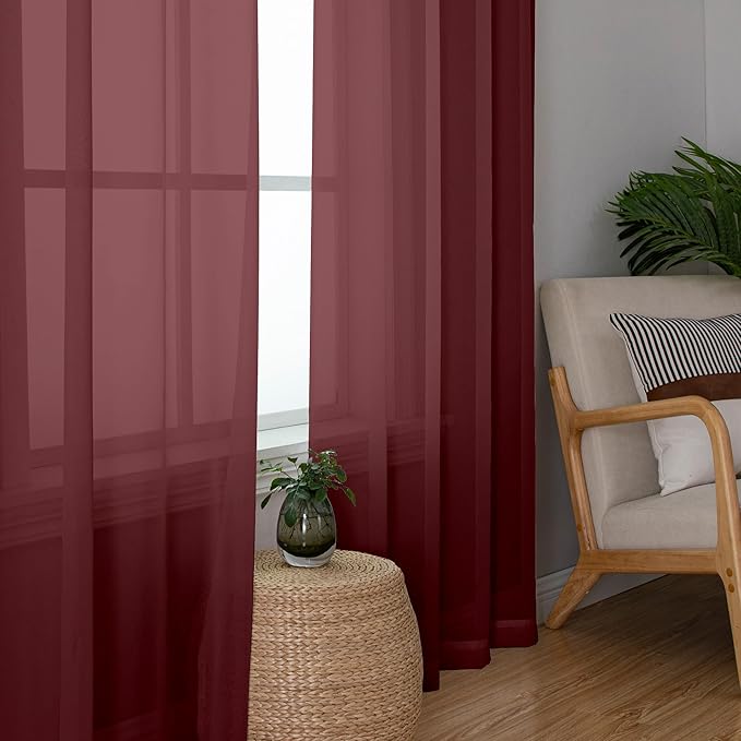 Chyhomenyc Burgundy Sheer Curtains 84 Inches Long 2 Panels Set, Light Filtering - Image 8