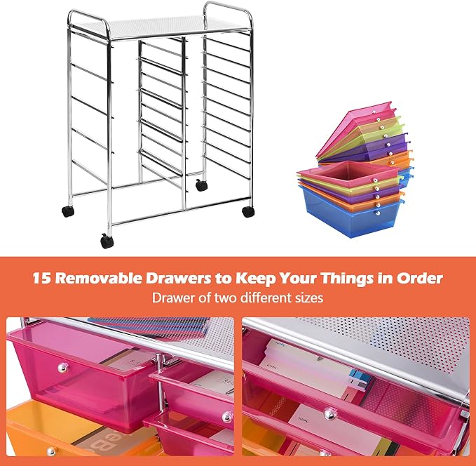 GOFLAME 15-Drawer Rolling Storage Cart, Utility Cart - Image 6